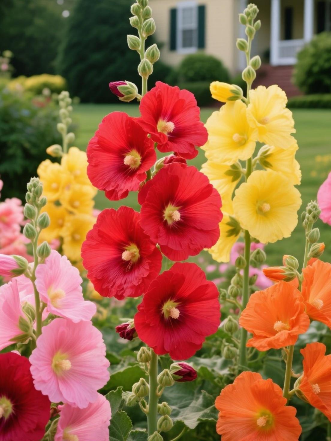 200Pcs Rainbow Hollyhock Seeds β Mixed Colors, Tall and Elegant Blooms for Garden Walls and Vertical Displays