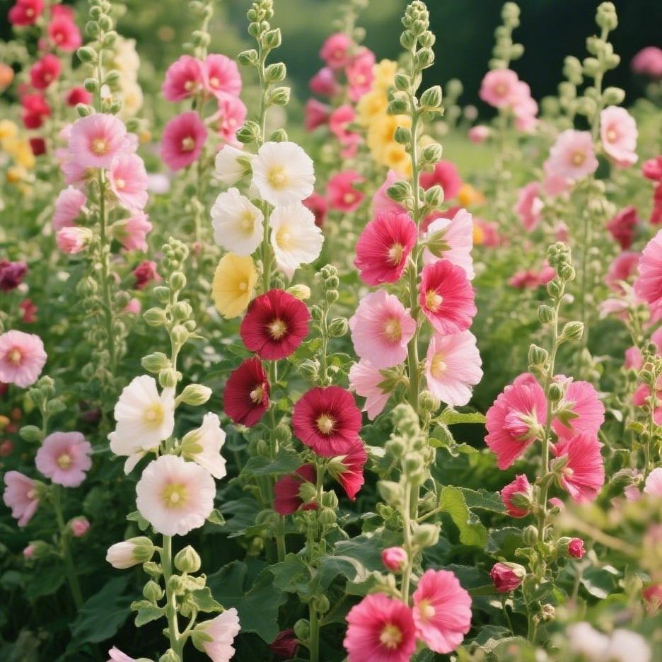 200pcs Mixed Color Hollyhock Seeds – Elegant, Vertical Flowers Loved by Bees and Butterflies