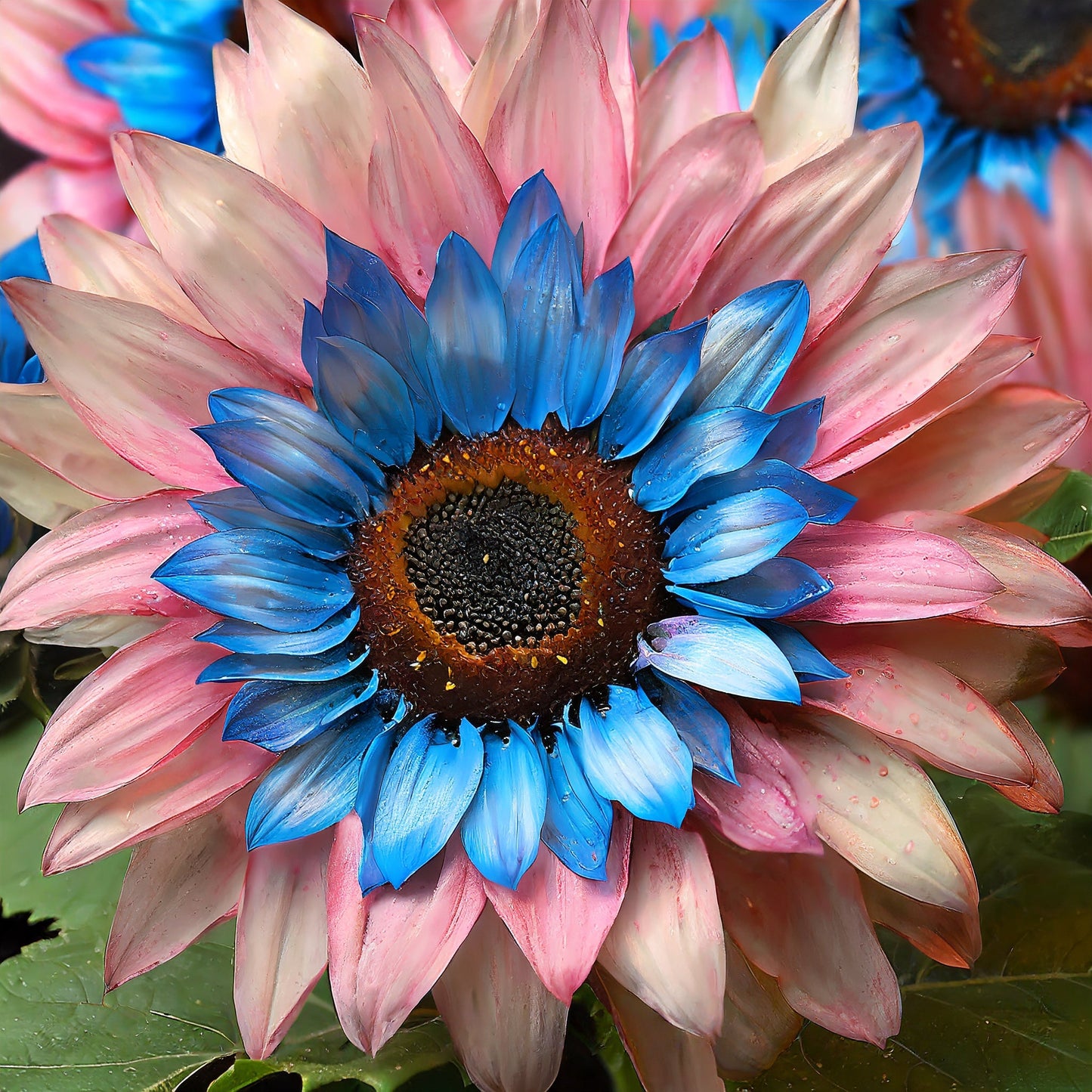 Double-flowered sunflower: blue-pink miracle π»π»