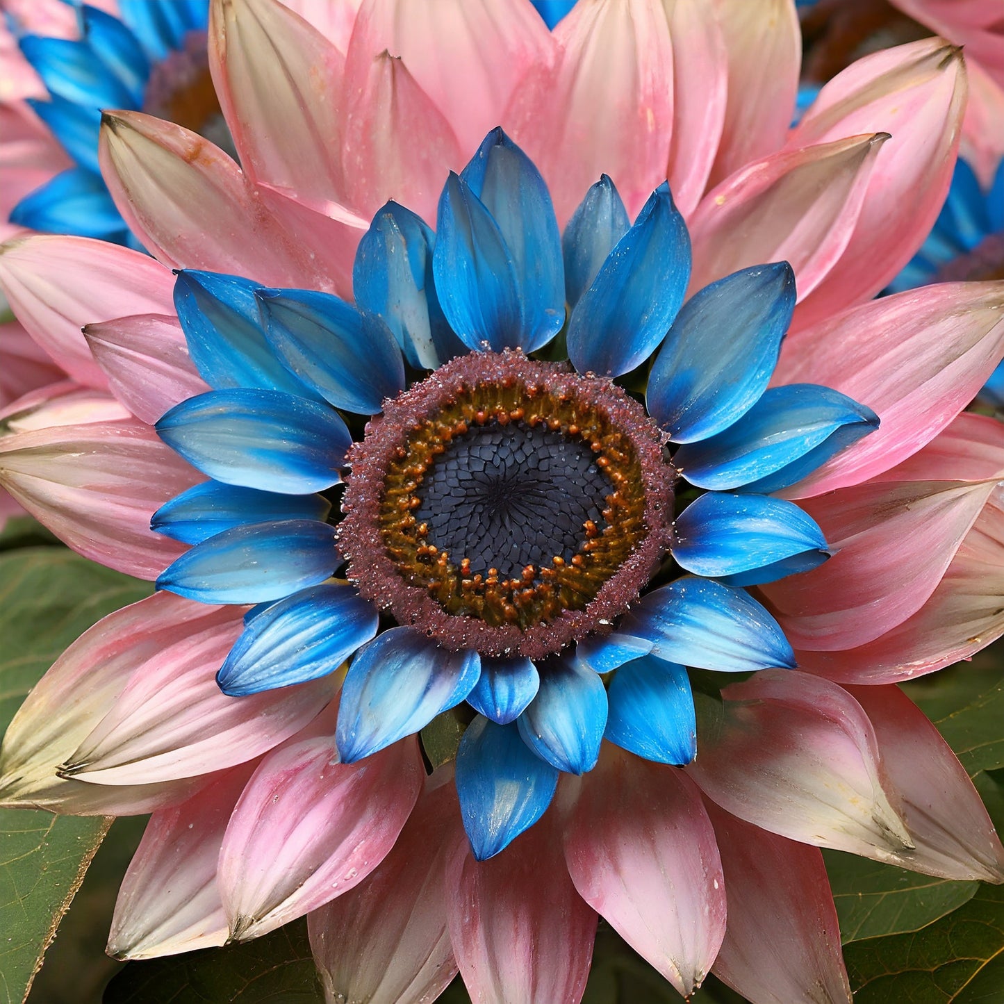 Double-flowered sunflower: blue-pink miracle π»π»