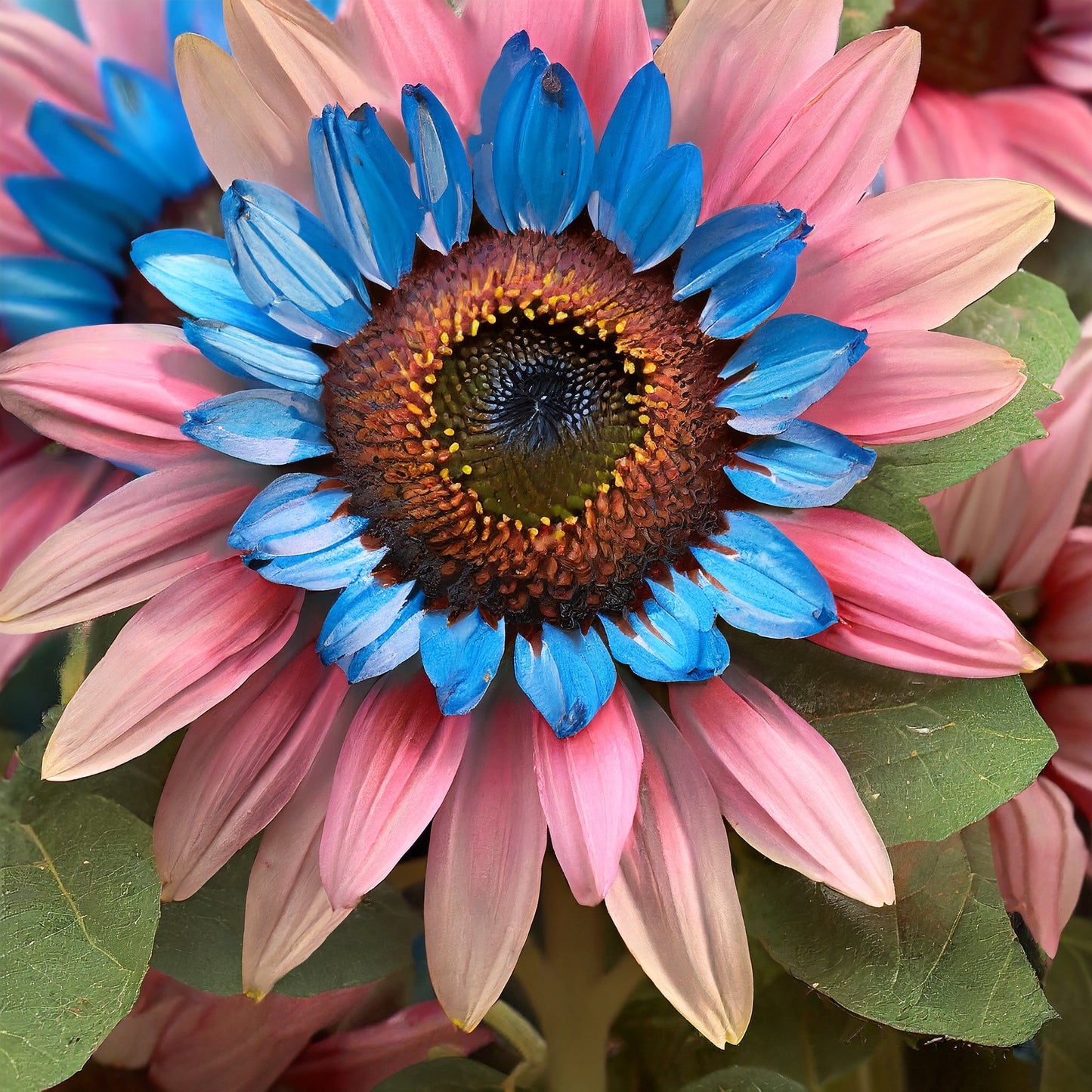 Double-flowered sunflower: blue-pink miracle π»π»