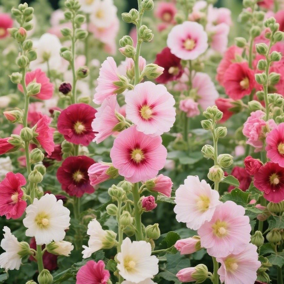 200pcs Mixed Color Hollyhock Seeds – Elegant, Vertical Flowers Loved by Bees and Butterflies