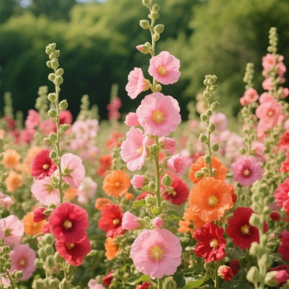 200pcs Mixed Color Hollyhock Seeds – Elegant, Vertical Flowers Loved by Bees and Butterflies