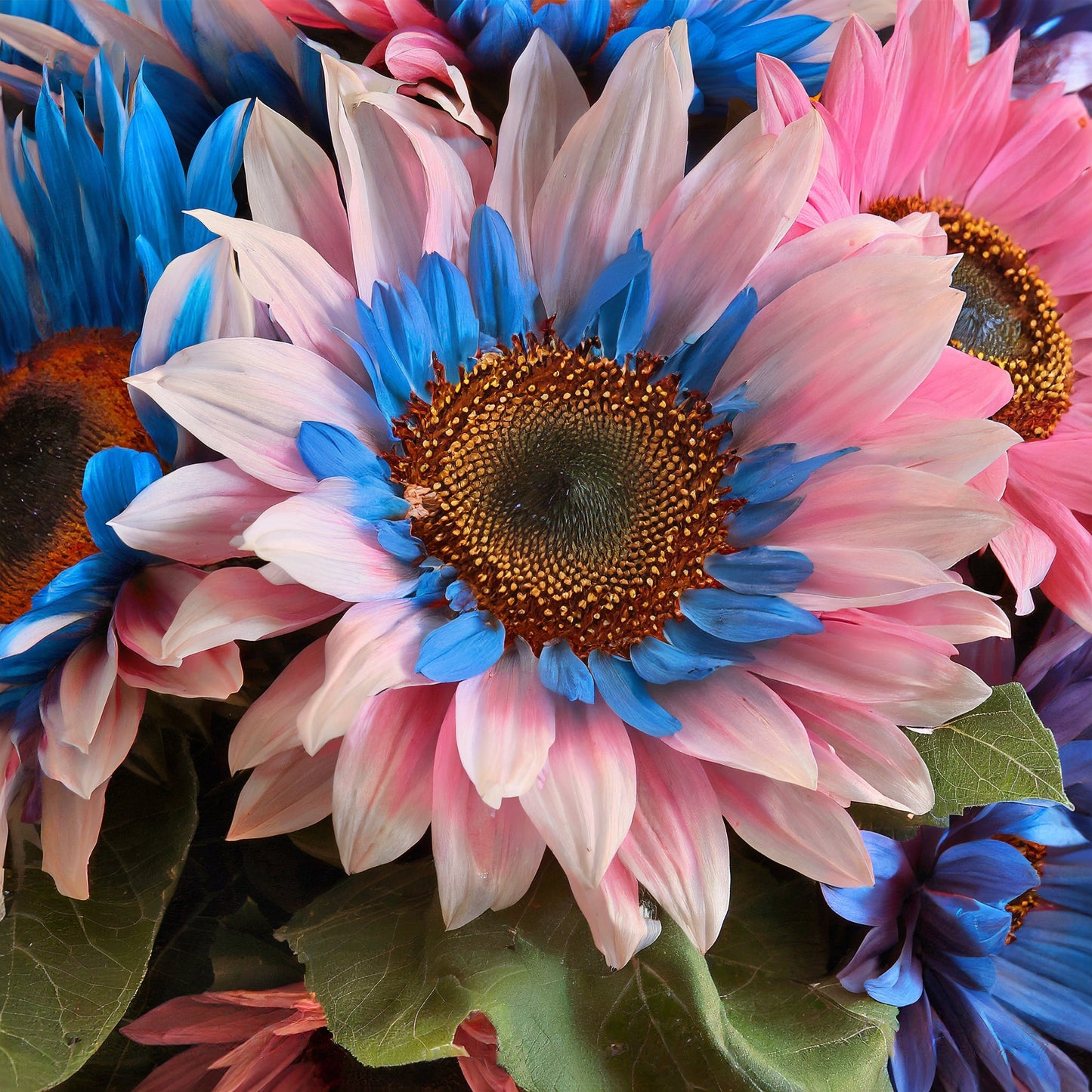Double-flowered sunflower: blue-pink miracle π»π»