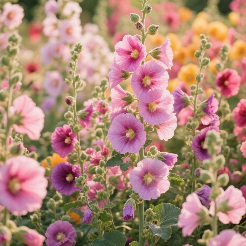 200pcs Mixed Color Hollyhock Seeds – Elegant, Vertical Flowers Loved by Bees and Butterflies