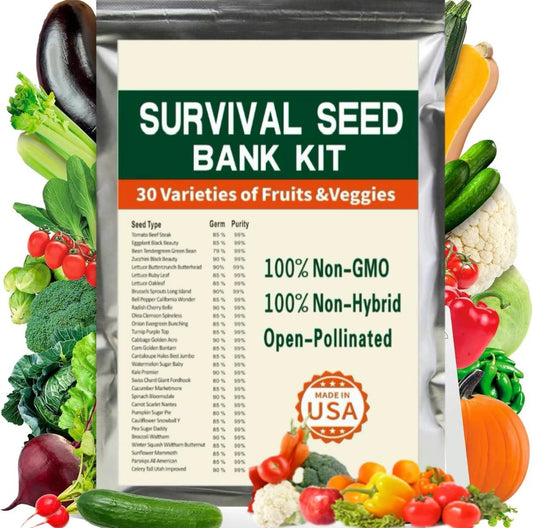 Open Seed Vault 30,000 Non-GMO Heirloom Vegetable Seeds - 30 Variety Pack for Gardening, Survival Gear, and Seed Vault Emergency Supplies Kit